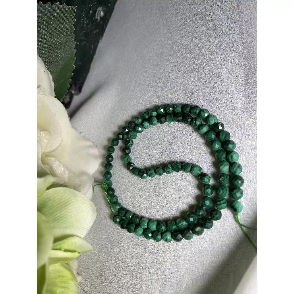 約2mm 3mm 4mm 孔雀石切面串珠 切面刻面圓珠 半成品DIY手作 單條隨機