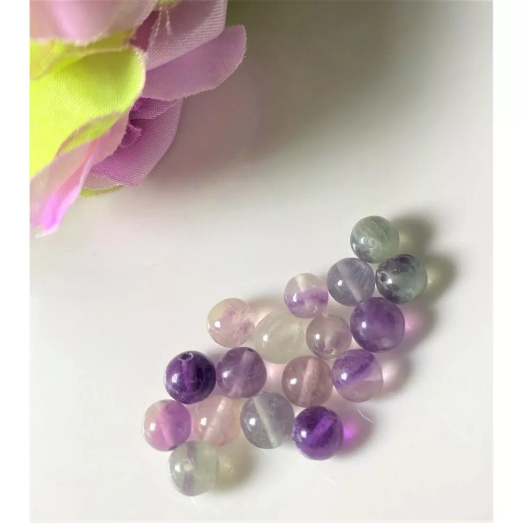 紫綠混合螢石  8mm 10 mm 12mm 散珠圓珠 直通隔珠 DIY飾品配件材料 單顆 隨機出貨 金屬編織