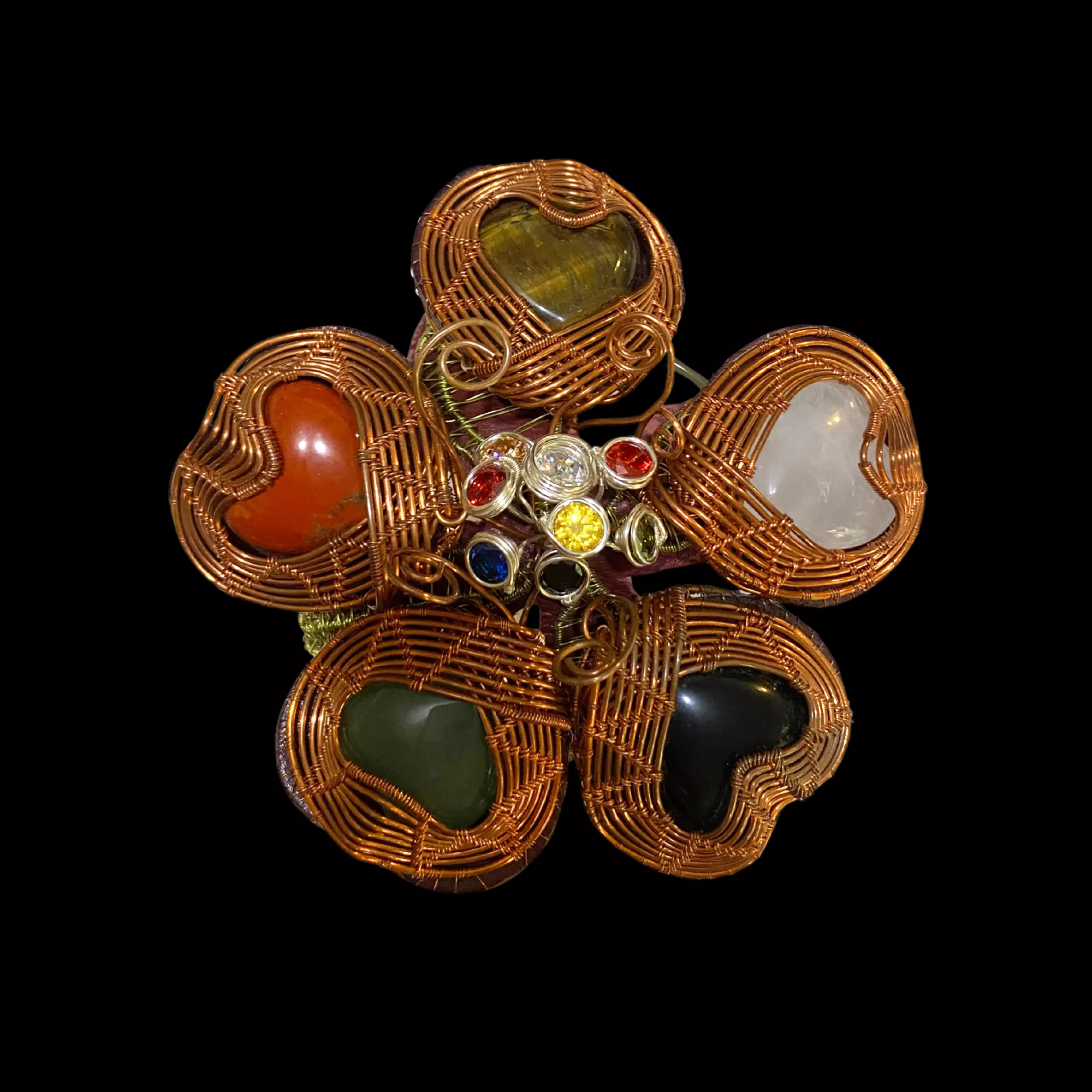 miaho 手作編織 銅線 x 五行色彩水晶 x 牛皮 愛心造型桌上擺飾