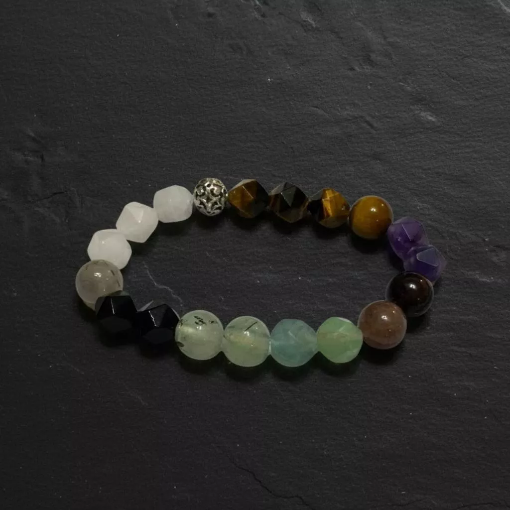 miaho 五行相生水晶手鍊 10mm 圓珠菱形混搭 16cm手圍