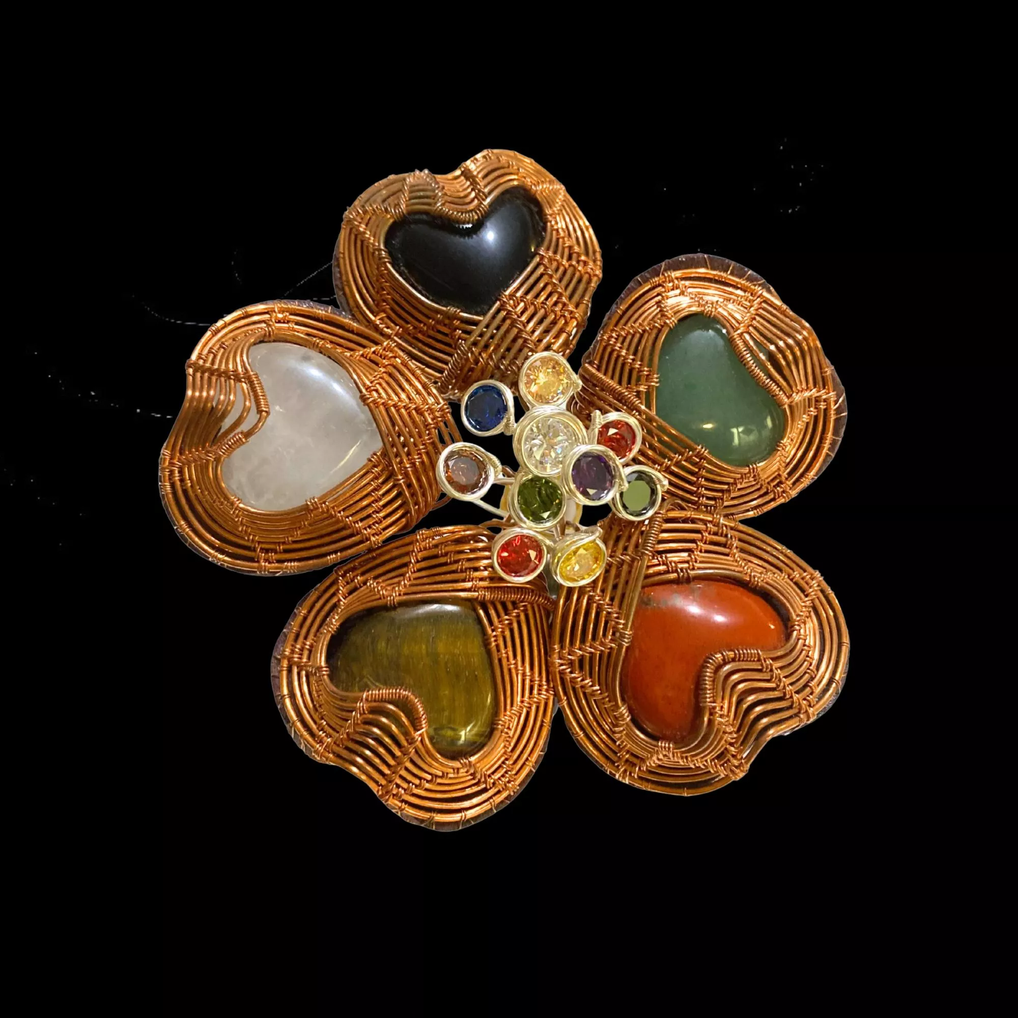 miaho 手作編織 銅線 x 五行色彩水晶 x 牛皮 愛心造型桌上擺飾