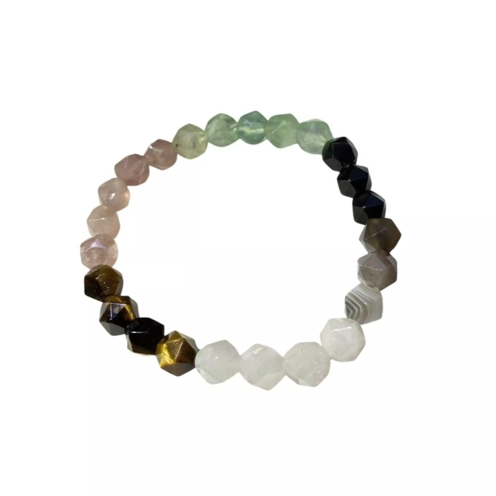 miaho 8mm 五行能量手鍊 菱形切割水晶手鍊 綠螢石 草莓晶 虎眼石 幾何 飾品 15cm