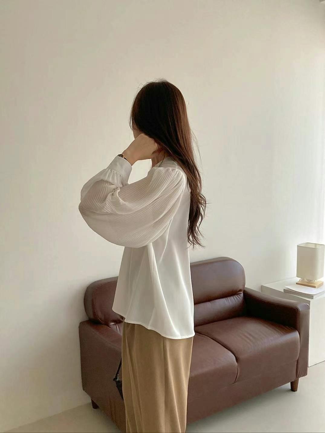 質感V領泡泡袖衣