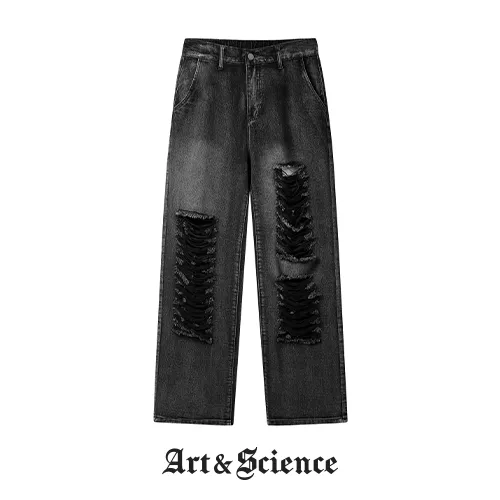 AS02 SAVAGE DENIM WIDE PANTS BLACK
