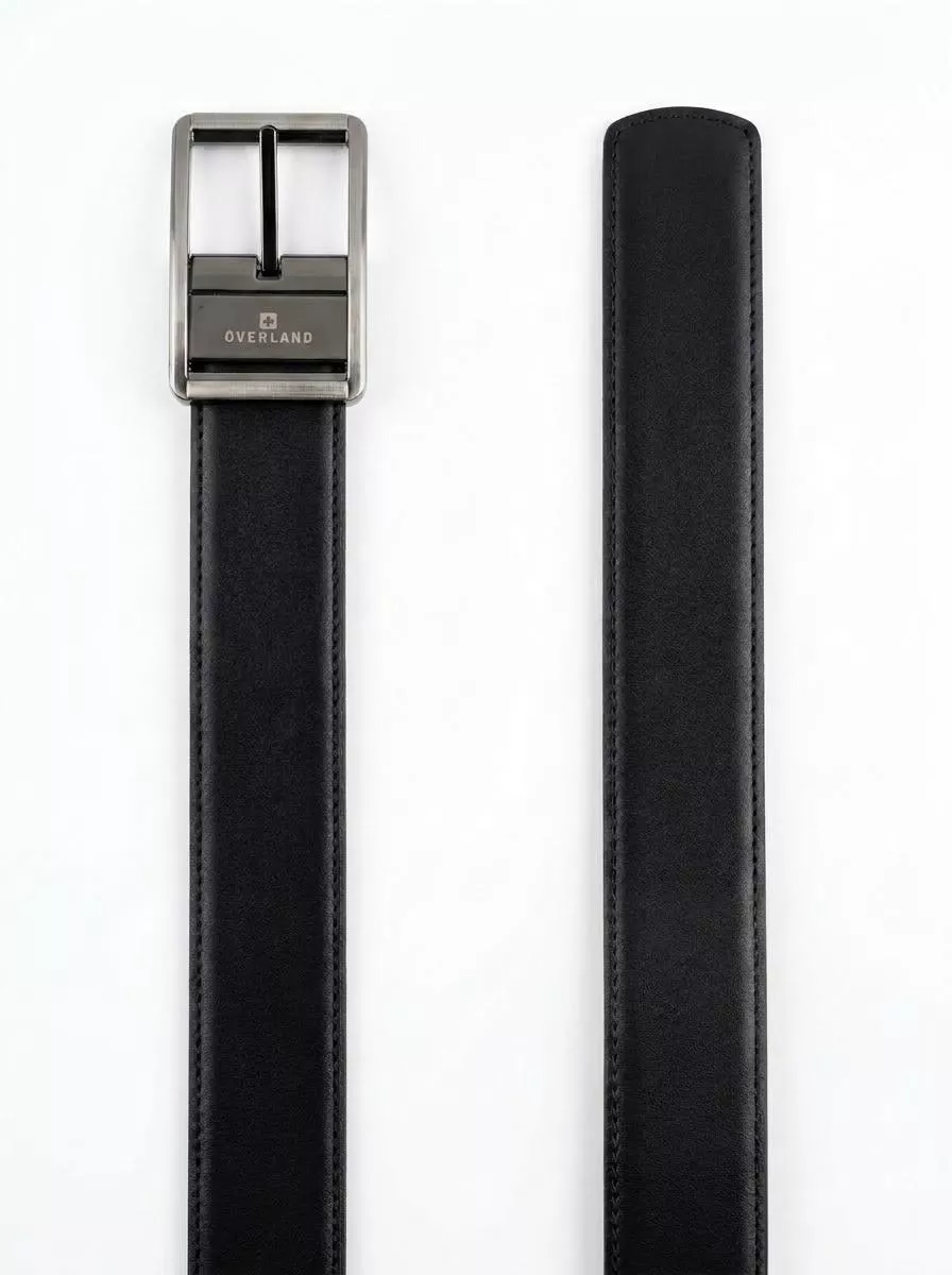 OVERLAND 黑色皮紋金屬針扣男士皮帶
