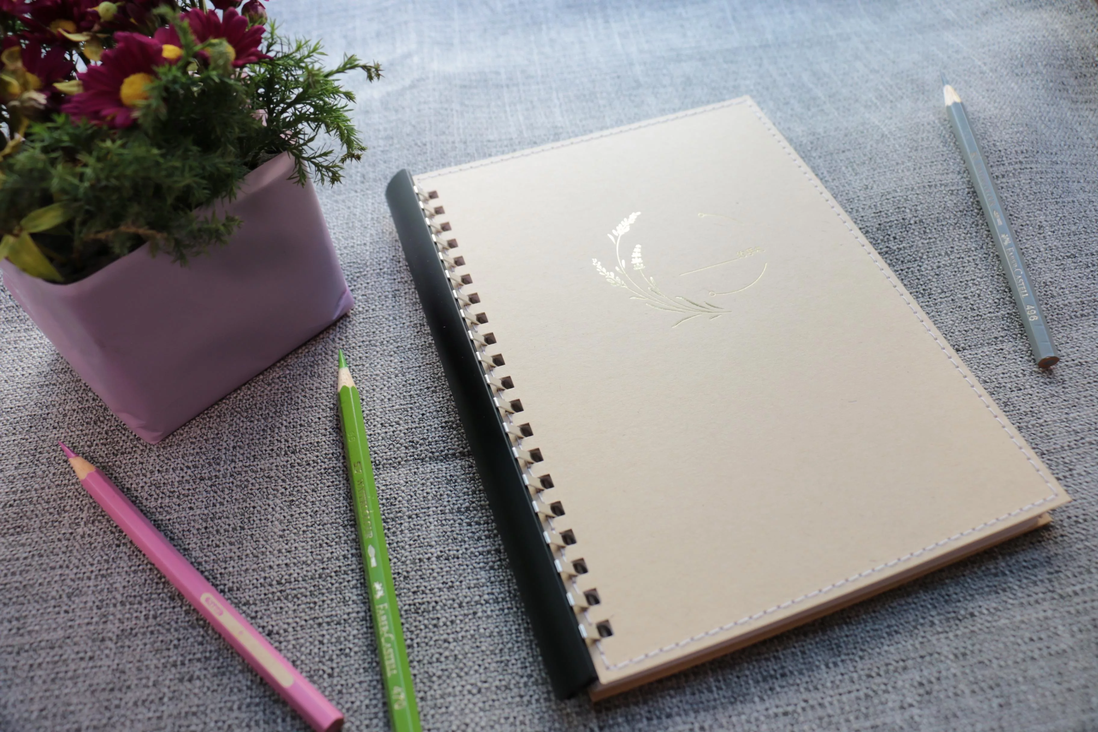 環保手扎  雙層牛皮紙環保封面、抽取式活動夾、 總共15張的內頁(5頁心情札記、5頁香氣筆記、5頁芳香照護觀察表)