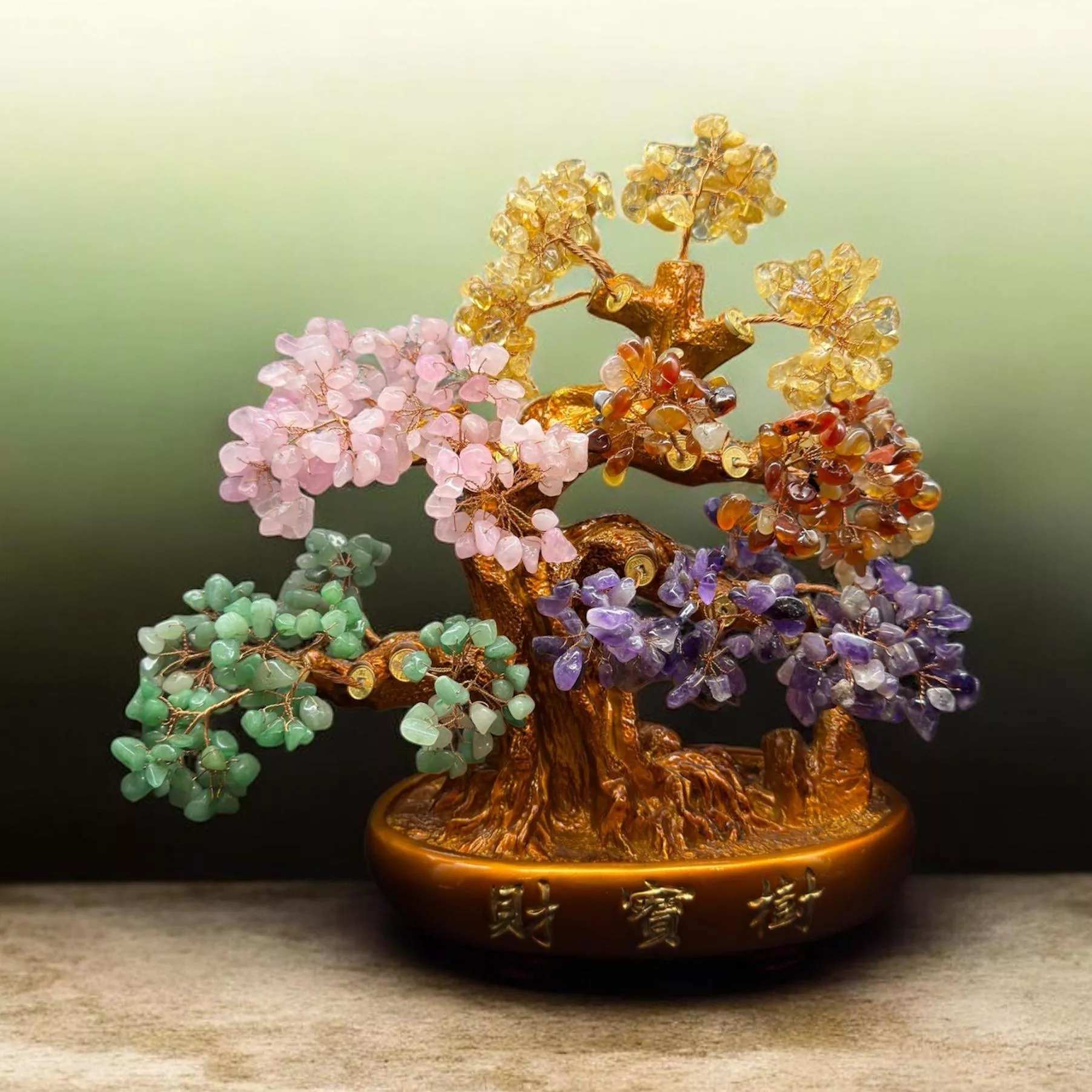 五行水晶能量樹｜紫水晶・粉水晶・黃水晶・紅瑪瑙・東陵玉