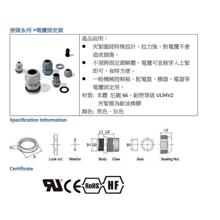 【捷諾克配材】GIANTLOK PG-13.5 迫緊式電纜固定頭 尼龍接頭 電線電纜固定 PG牙規(黑)50入