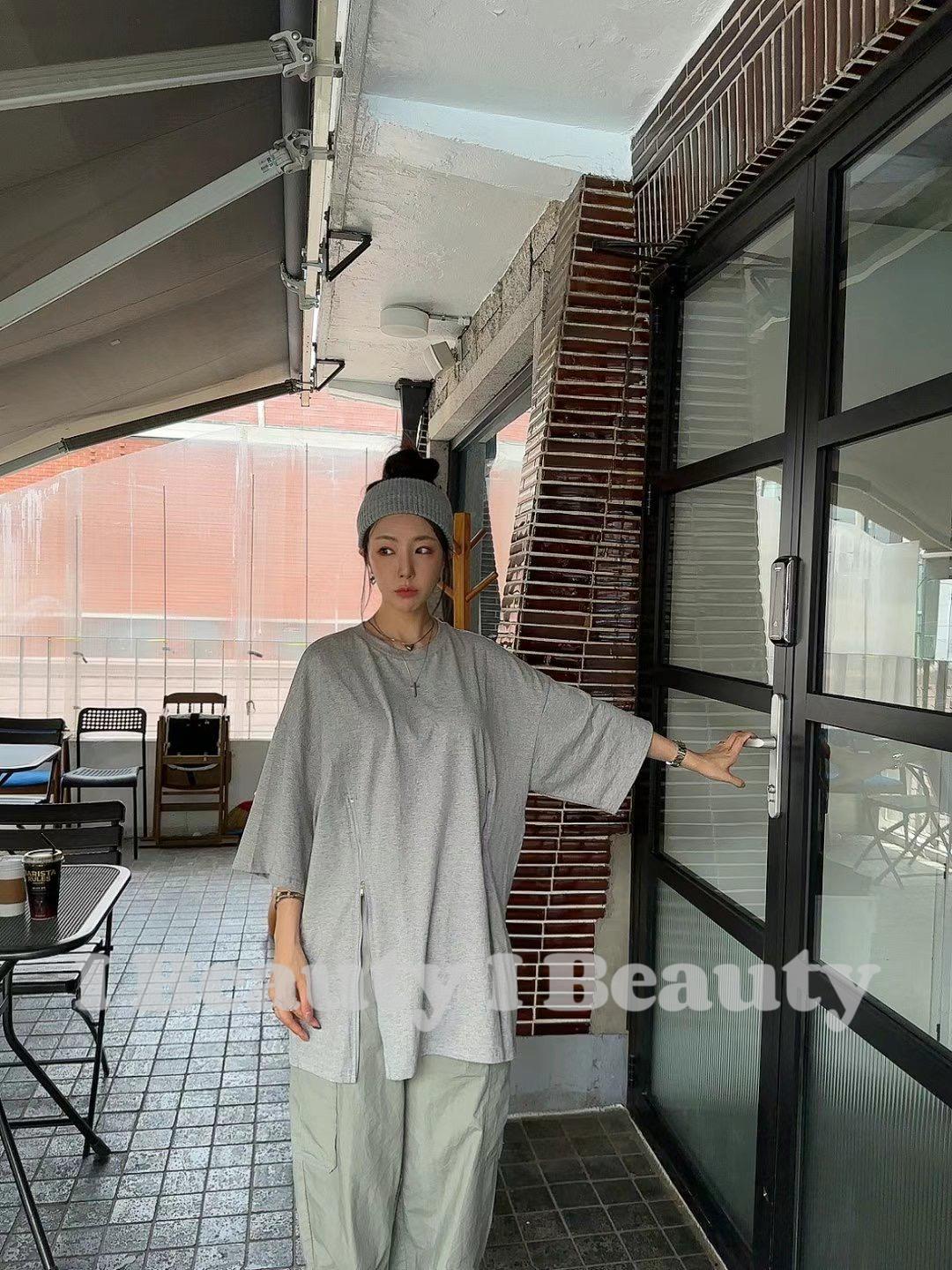 個性 拉鍊式設計 開叉 短袖長版上衣