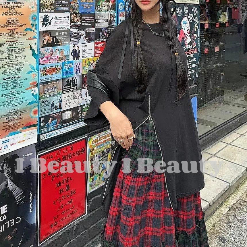 個性 拉鍊式設計 開叉 短袖長版上衣