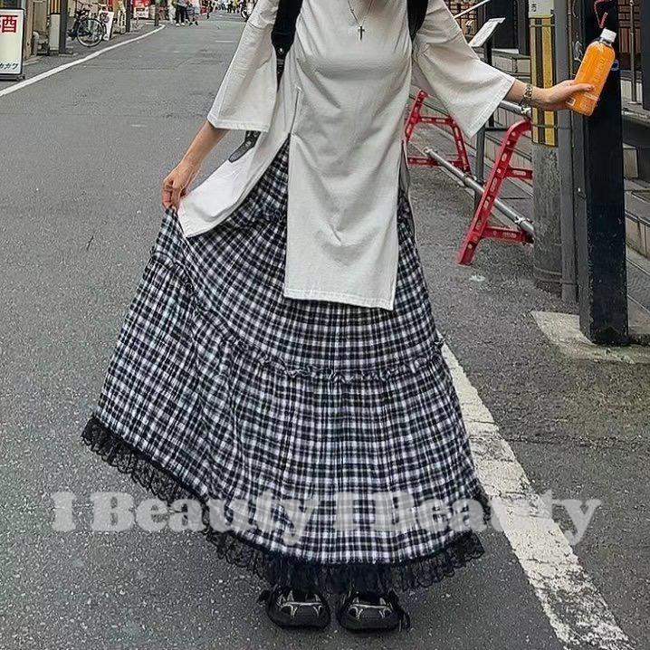 法式 蕾絲拼接 口袋 蛋糕長裙