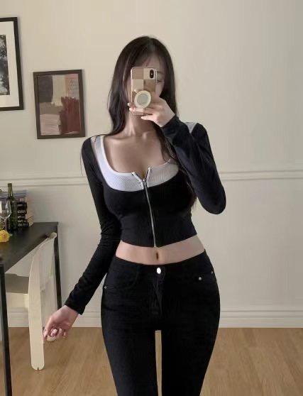 女團 性感拉鏈拼接上衣