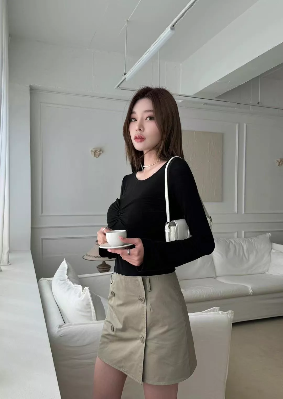 性感抓皺長袖上衣