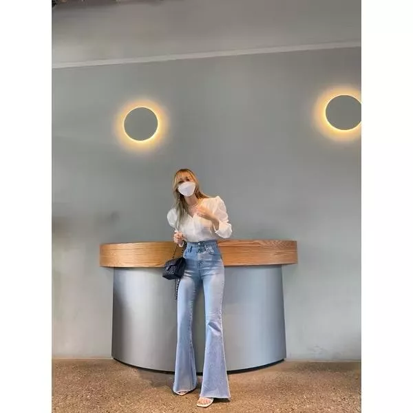 超顯瘦雙排釦喇叭長褲