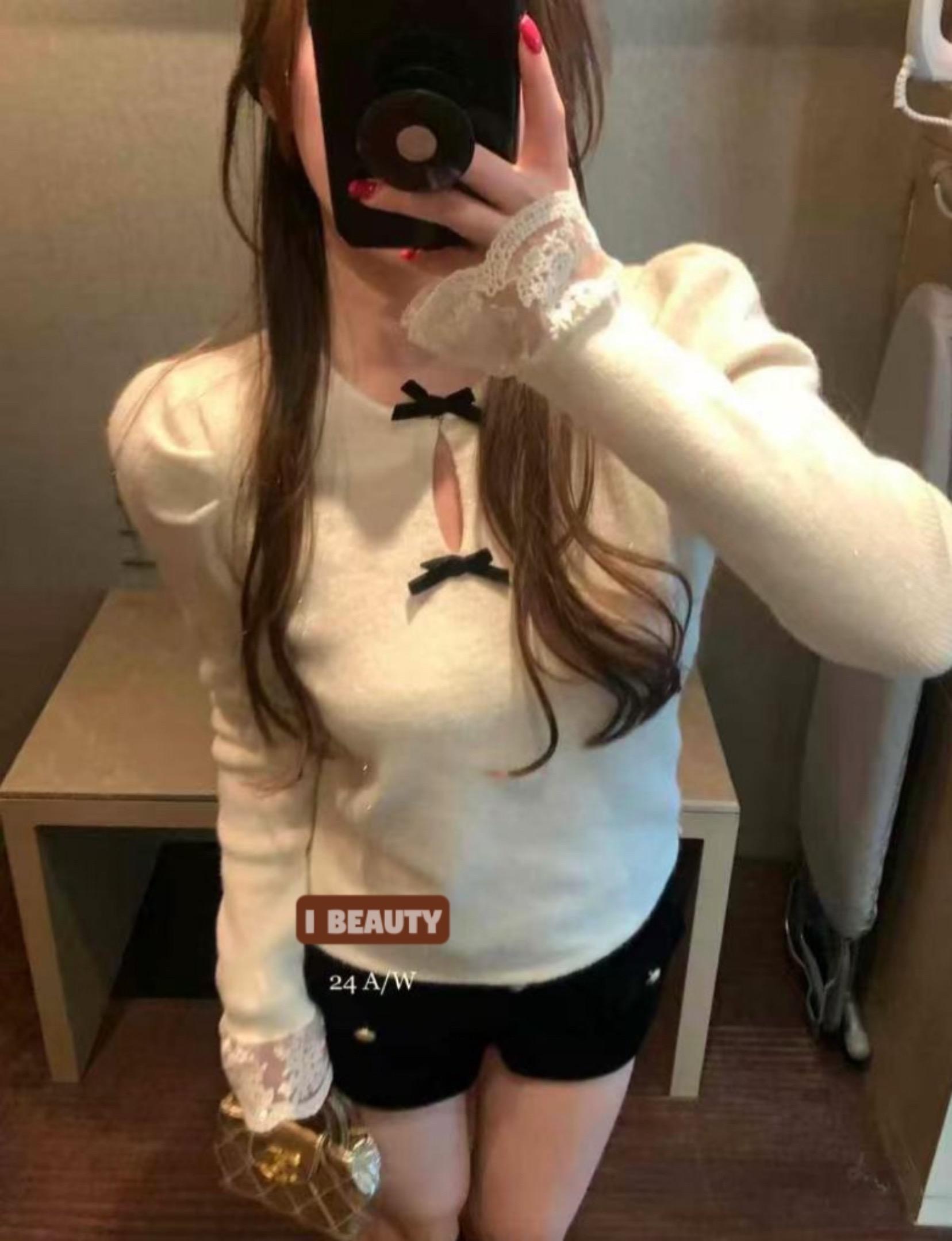 甜美蝴蝶結長袖上衣