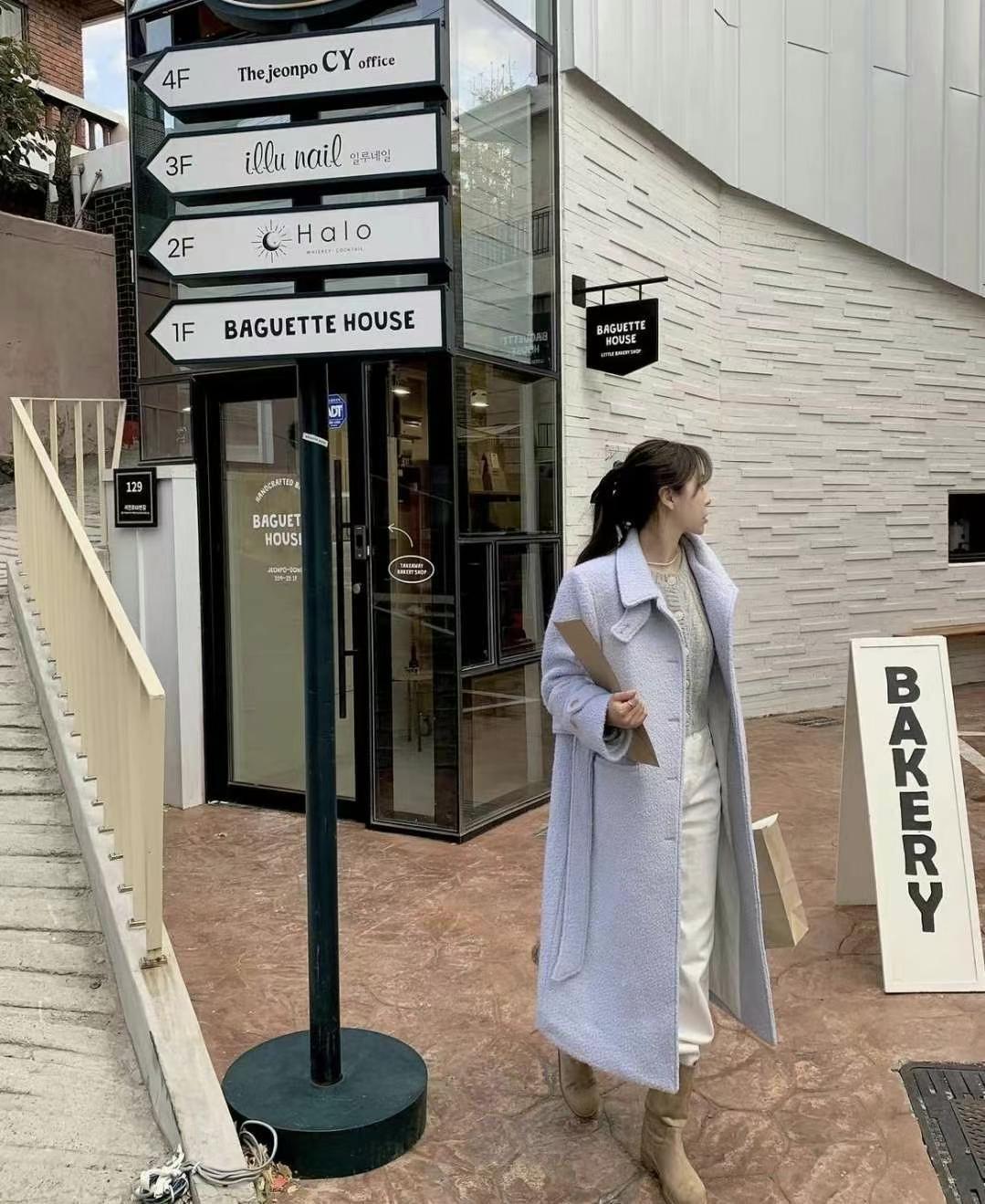 時尚翻領羊毛長版外套