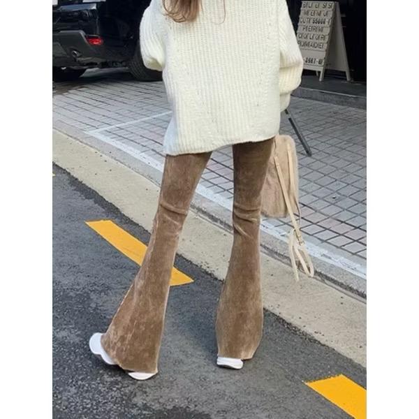 超顯瘦 坑條紋 保暖喇叭長褲