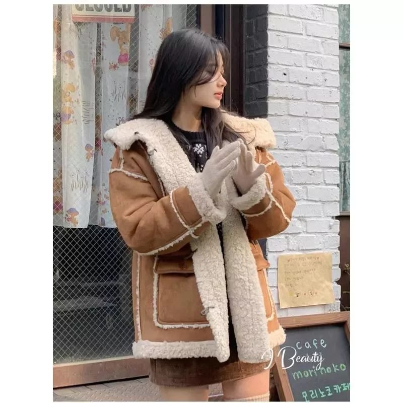 甜在心頭～ 保暖拼接羔毛外套