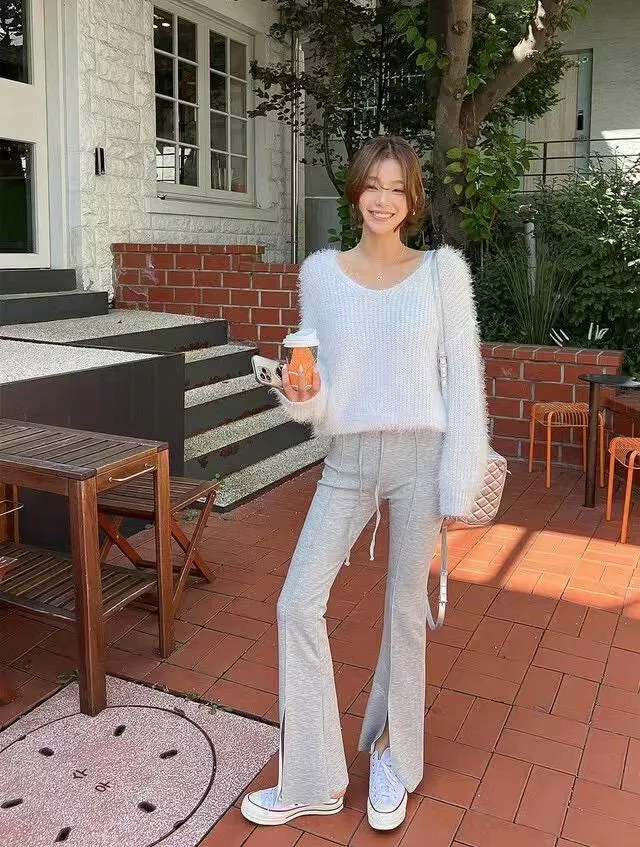 設計感開叉喇叭長褲