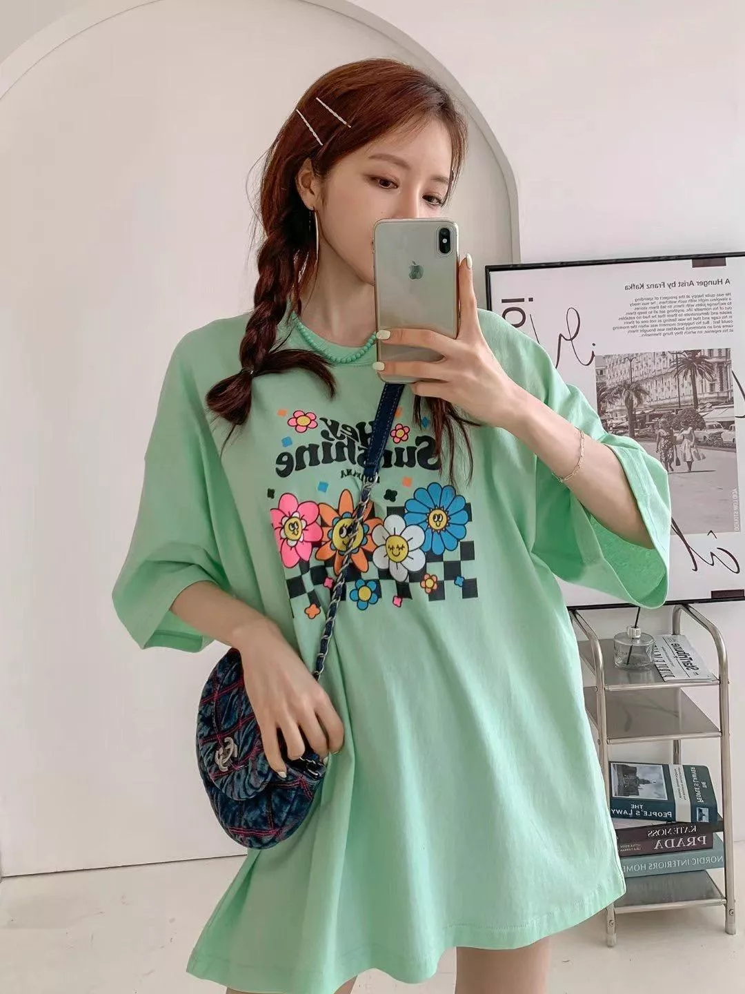 甜美小花長版短袖T恤