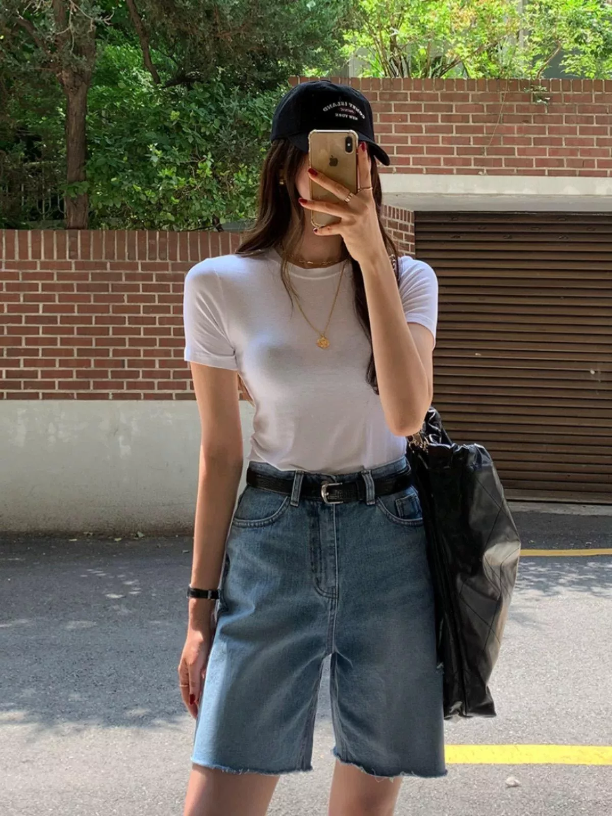 街頭率性顯瘦割破五分牛仔褲