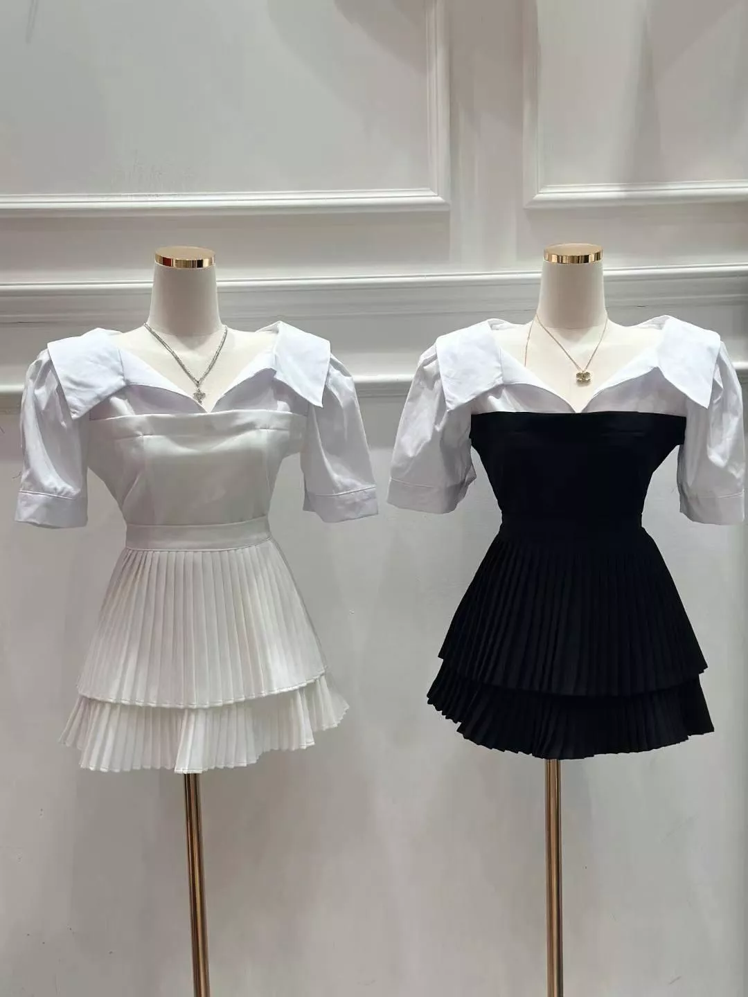 小公主翻領百褶裙兩件套