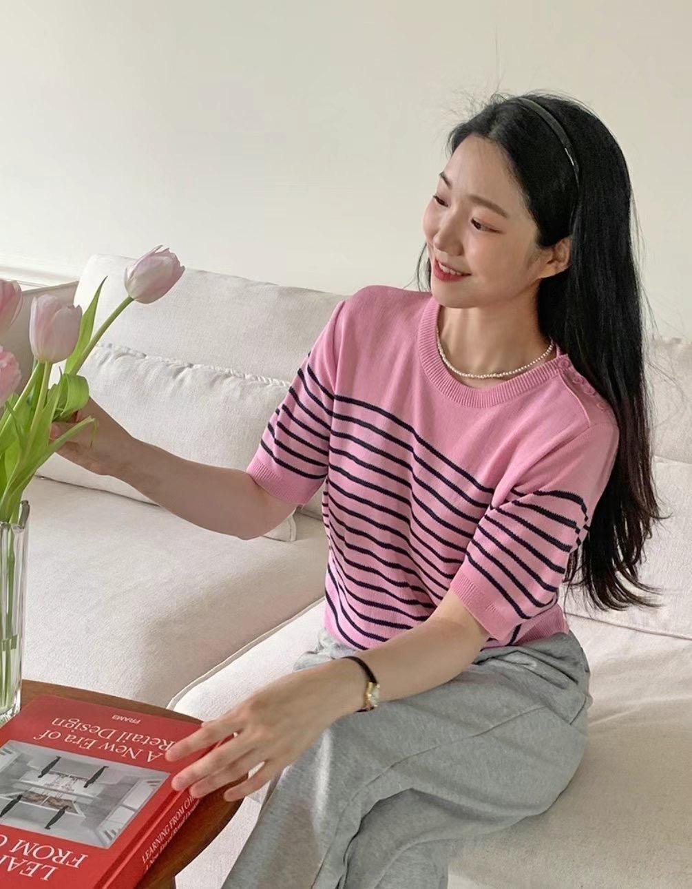經典條紋溫柔婉約針織上衣