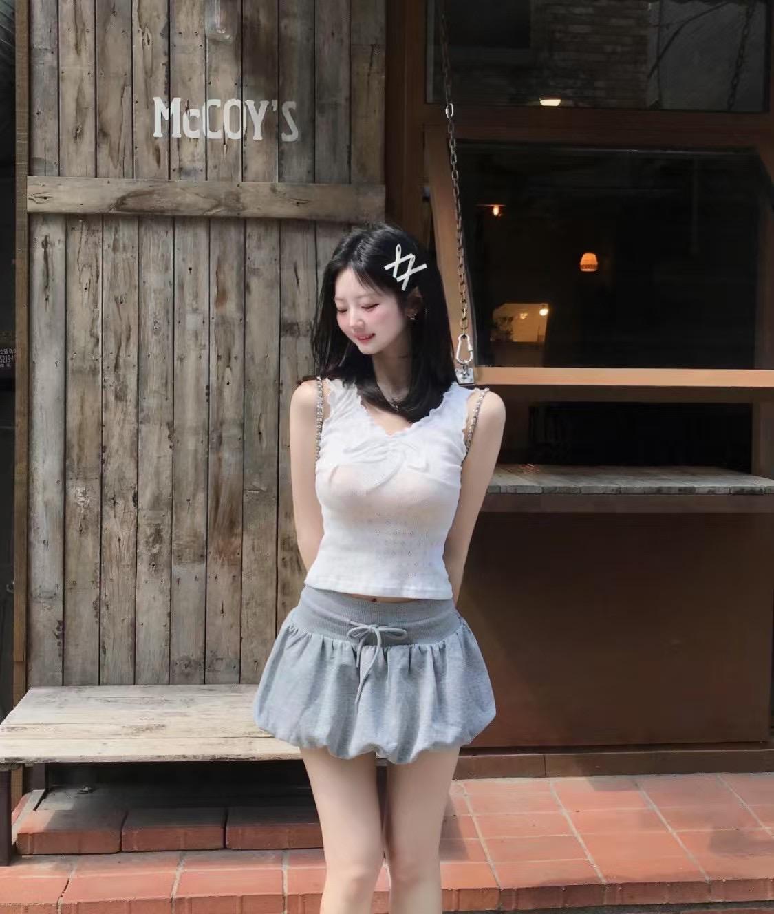 皺摺花邊無袖