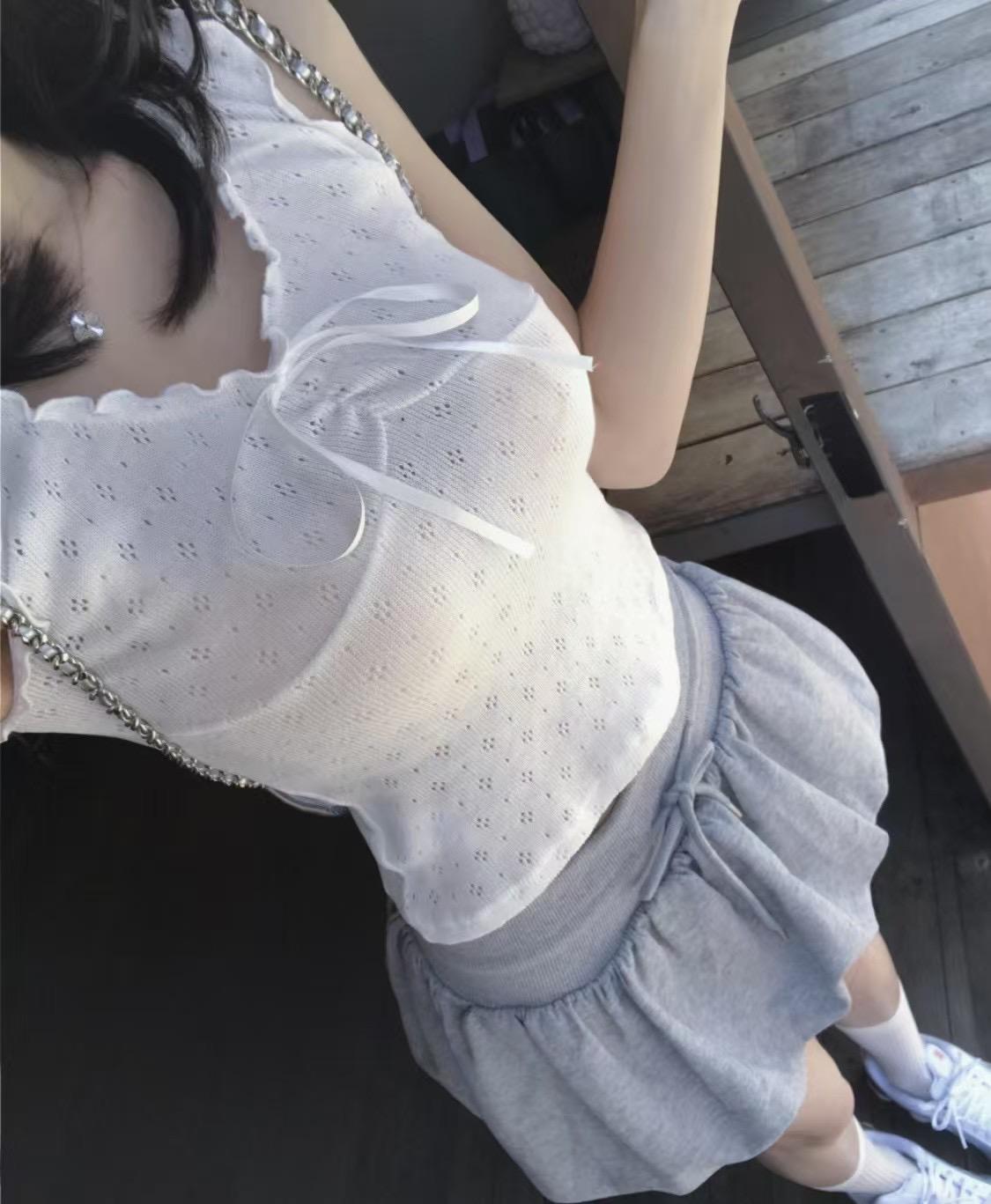 皺摺花邊無袖