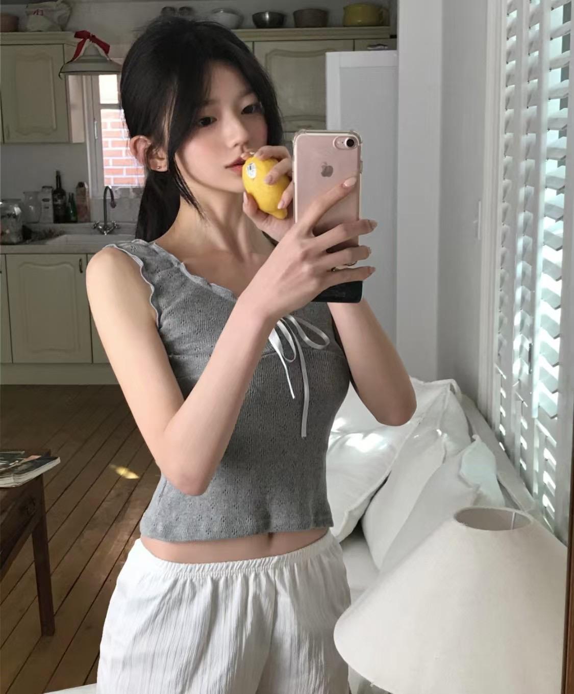 皺摺花邊無袖