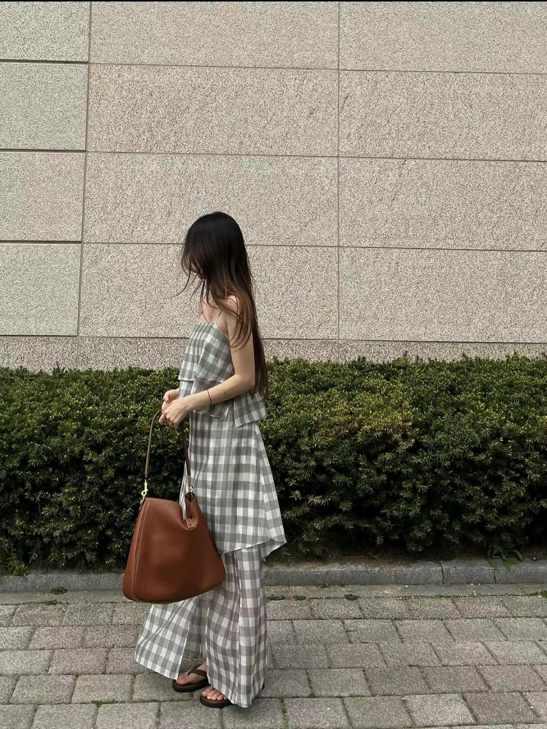 氣質優雅格紋連身長洋裝