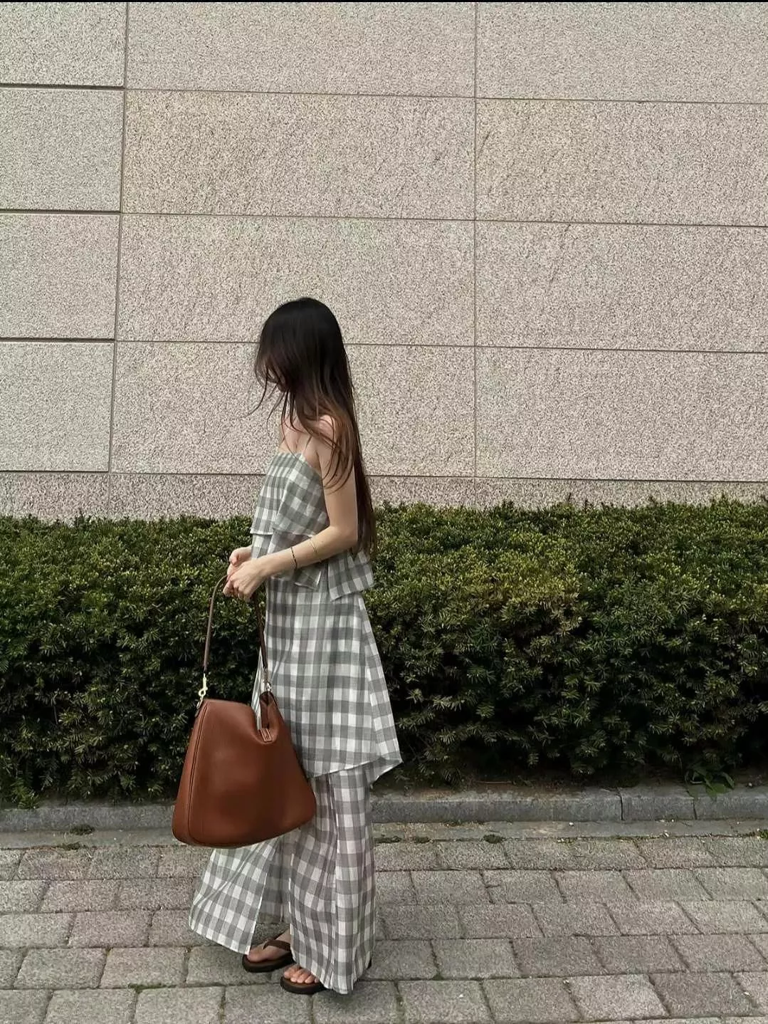 氣質優雅格紋連身長洋裝