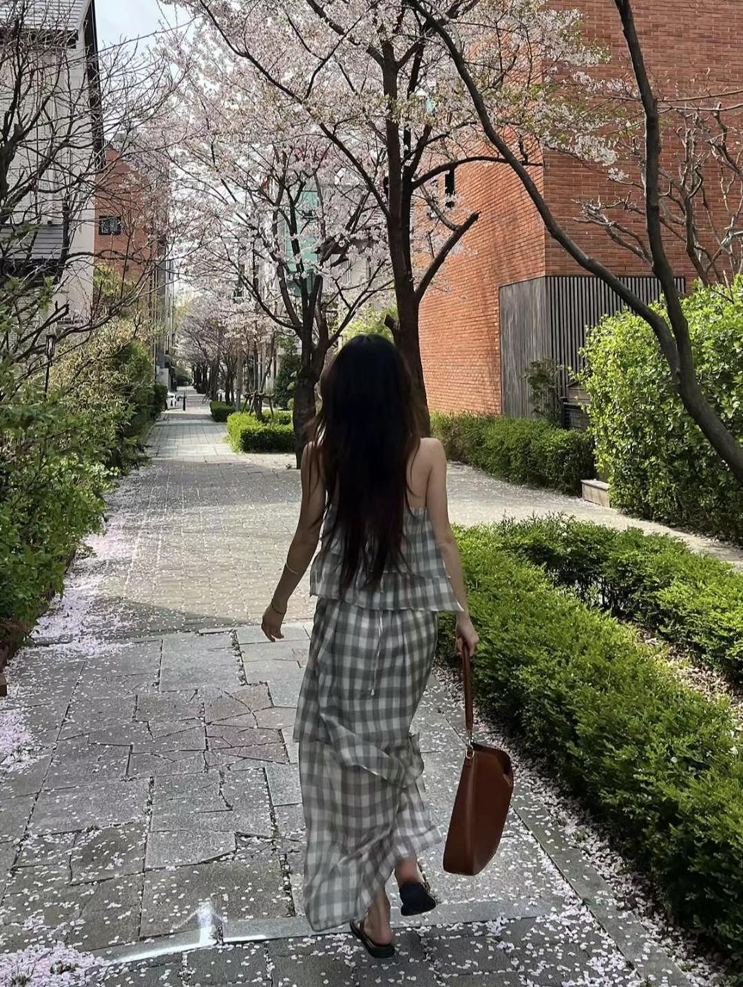氣質優雅格紋連身長洋裝
