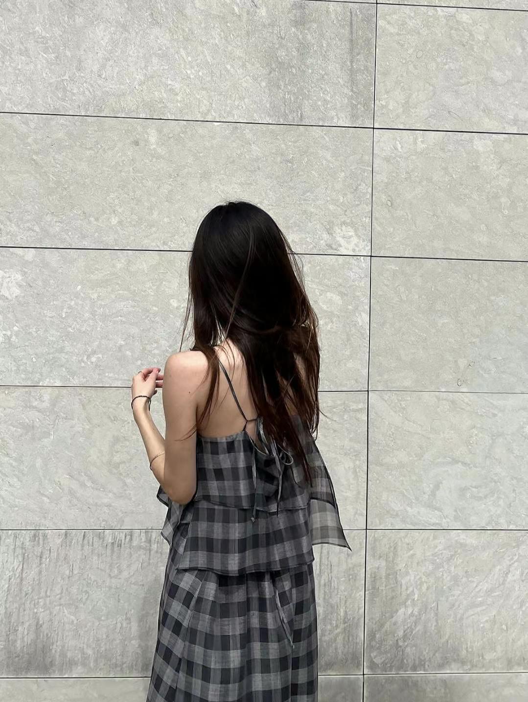 氣質優雅格紋連身長洋裝