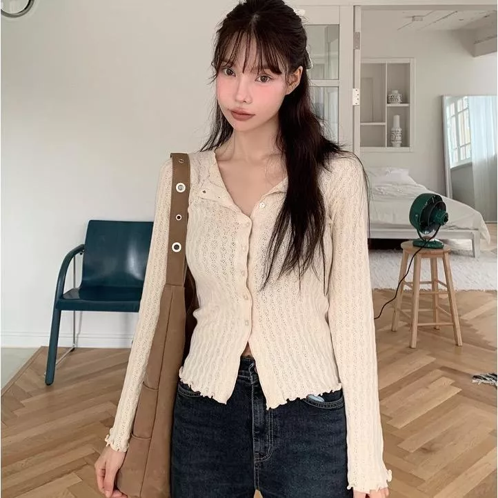 提花紋修身薄針織薄外套