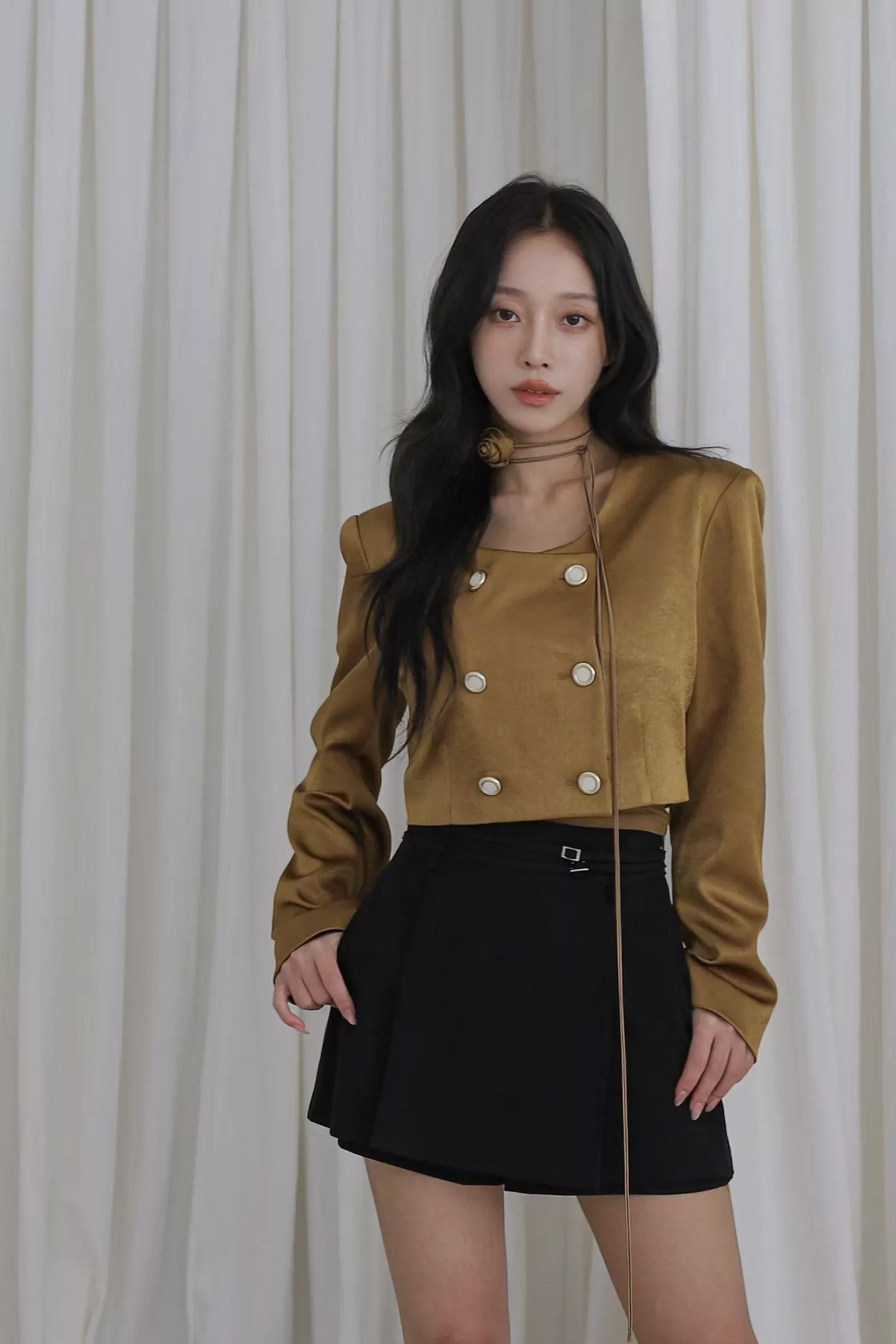 氣質圓領百搭時尚雙排扣長袖短外套