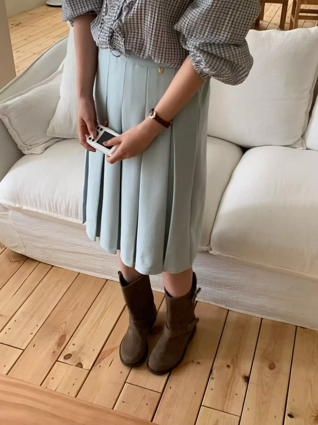 學院風毛呢百褶長裙