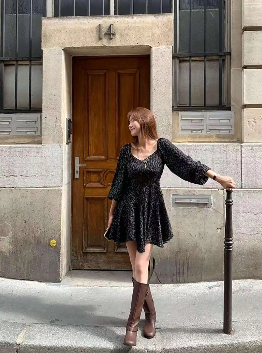 法式溫柔風小碎花連身短裙