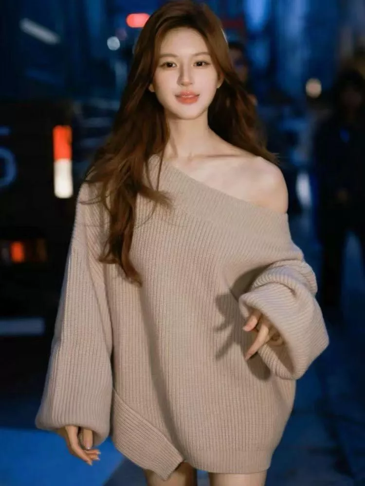 趙露思同款斜領針織上衣