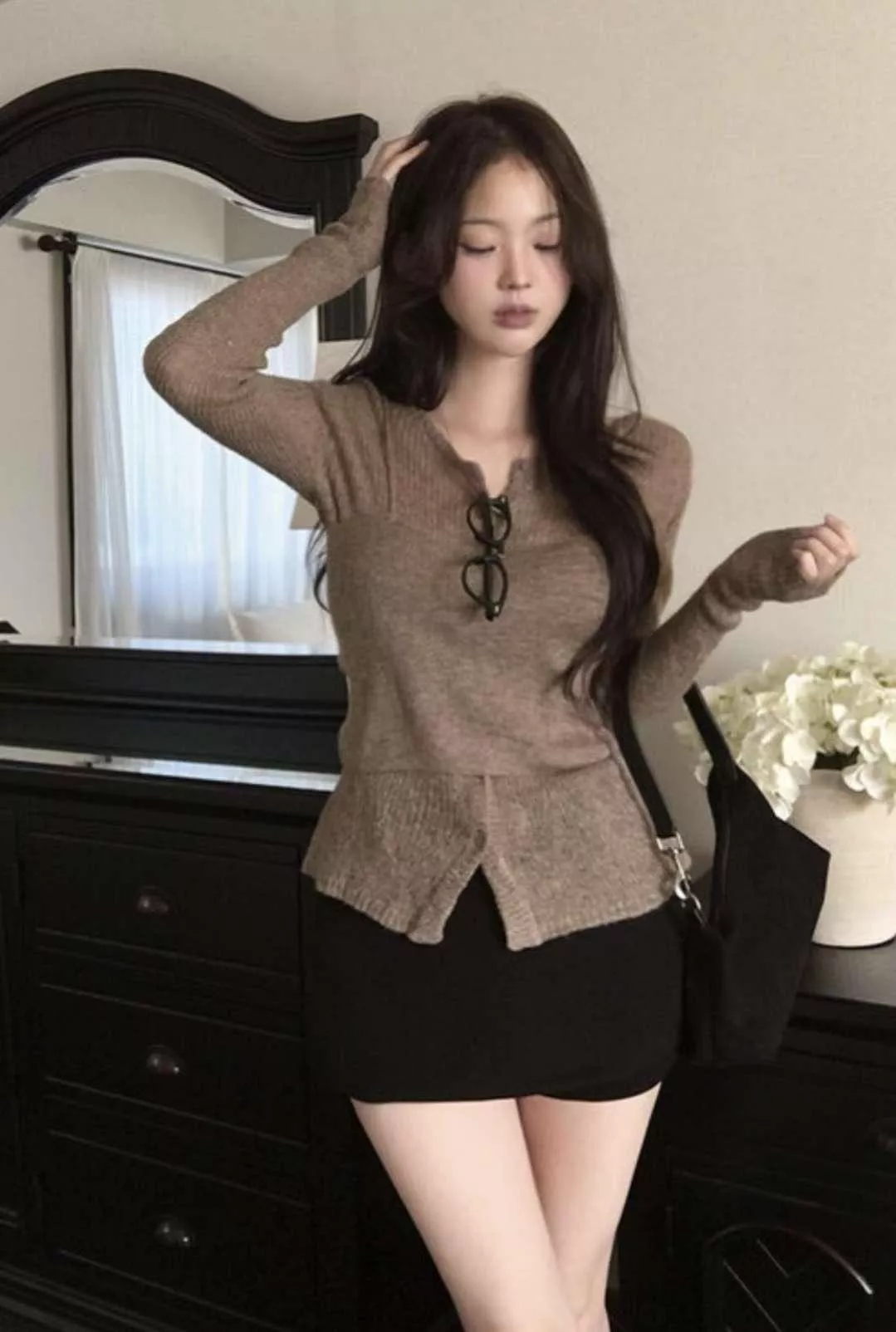 時髦出街疊搭針織短款吊帶開衫 兩件套