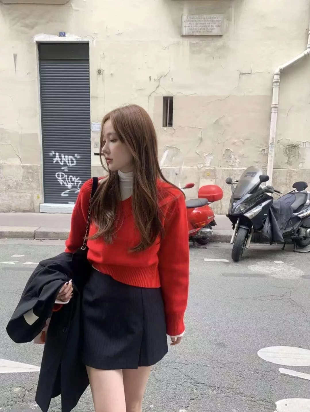 秋冬復古V領長袖針織衫