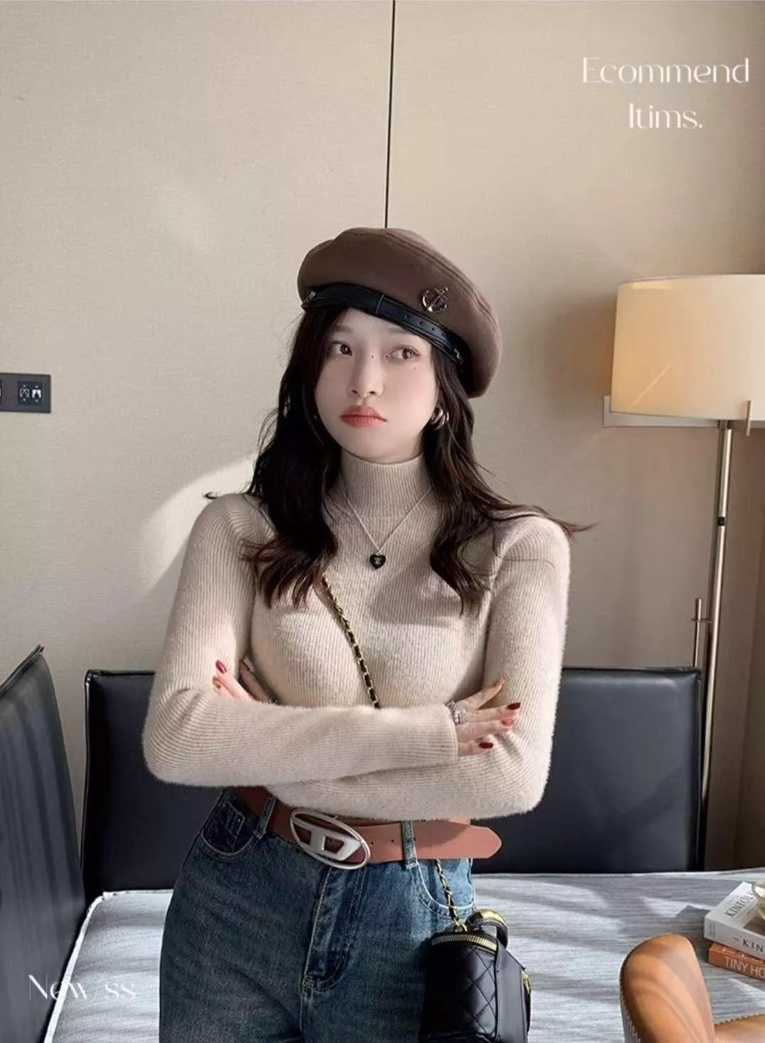 秋冬高級感針織高領長袖上衣