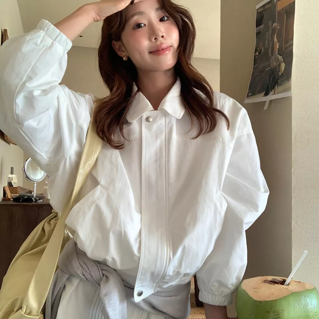 檸檬家 日常出街C位率性簡約翻領夾克拉鏈短外套10082