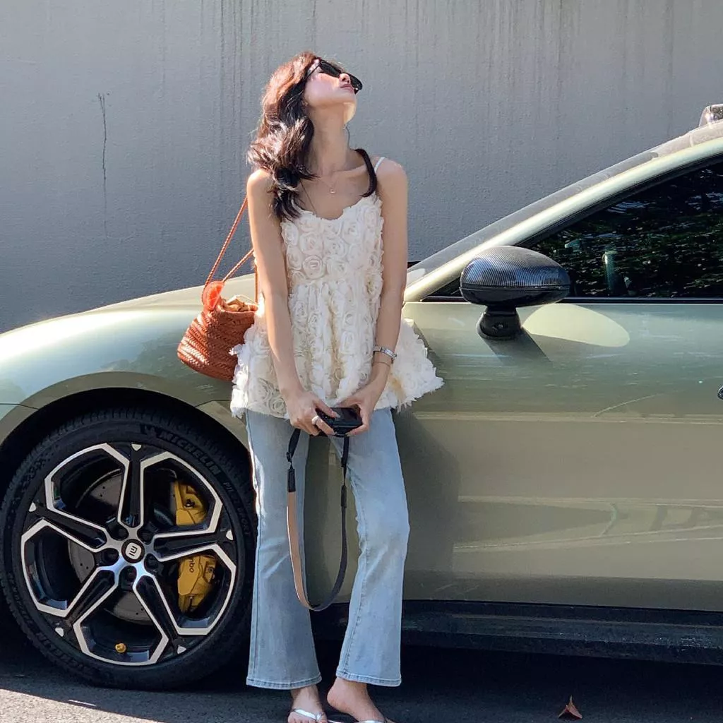 檸檬家 紙片人淺藍修身高腰顯瘦微喇牛仔褲YS1-D-2382