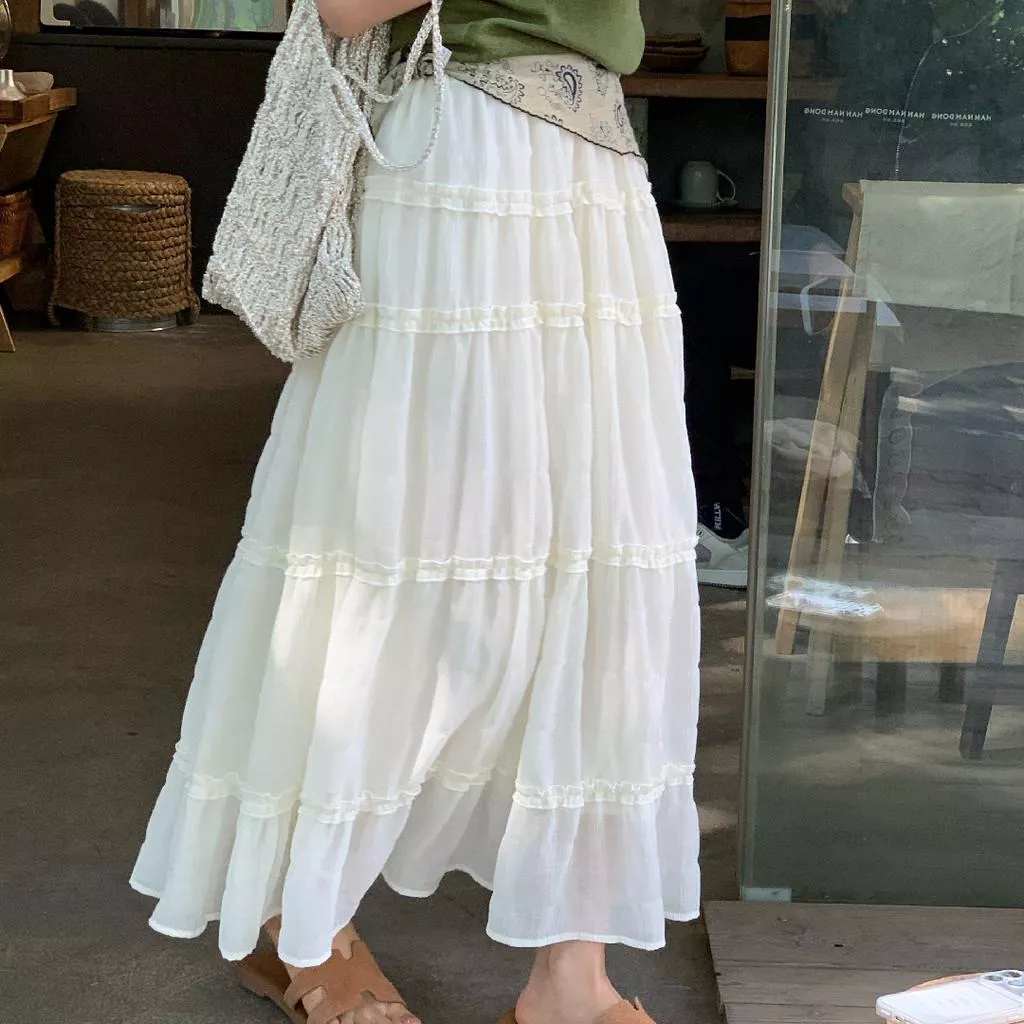 檸檬家 白晝海岸~溫柔氛圍感木耳邊蛋糕裙傘裙半身裙TM-1613