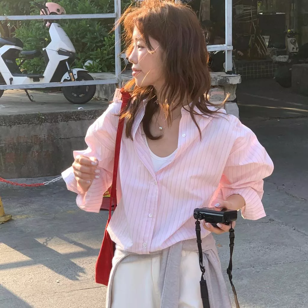 檸檬家 春日信箋～韓系穿搭疊穿設計感條紋襯衫10122