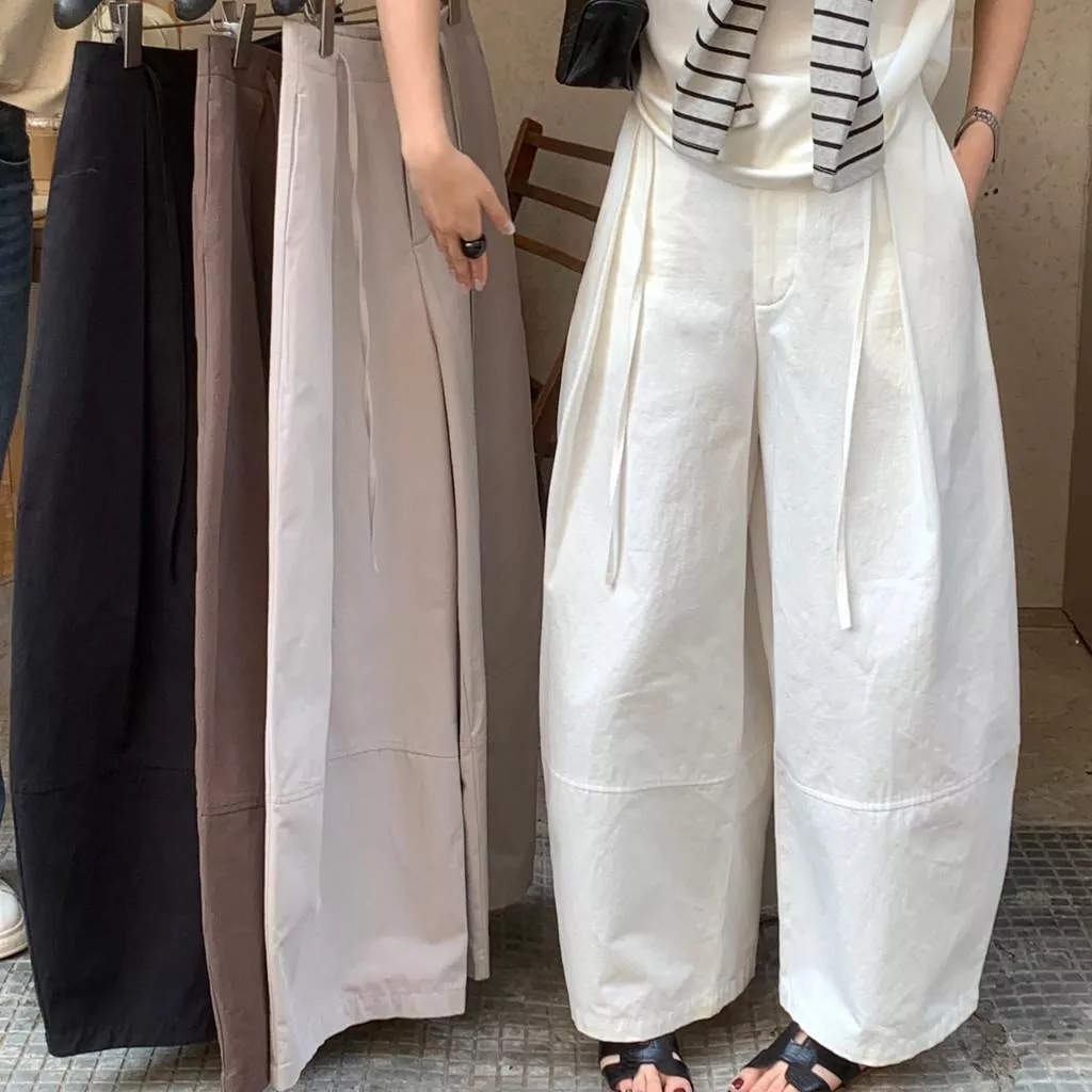 檸檬家 出圈神褲簡約垂感闊腿彎刀褲寬鬆純色休閒褲10187