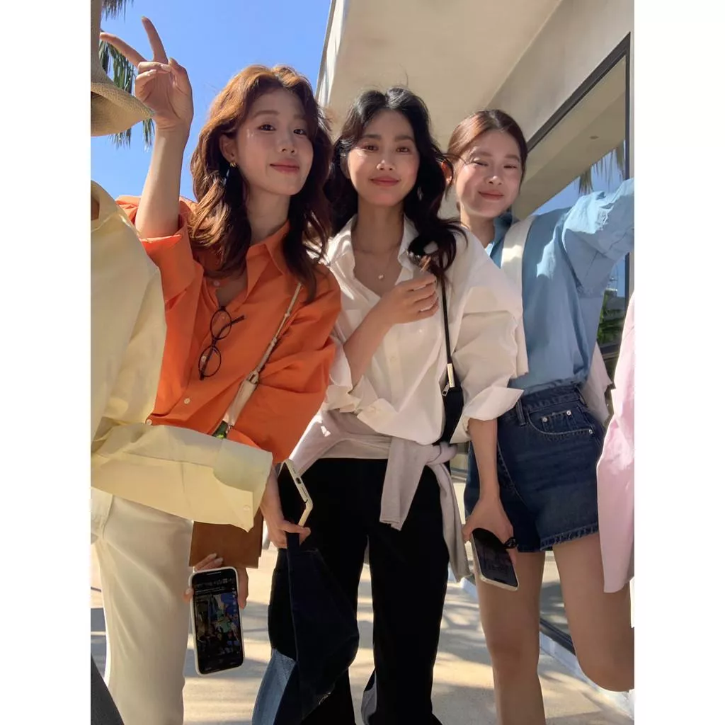 檸檬家 檸檬綠茶-韓女天菜高性價比多色簡約韓版純色襯衫10196