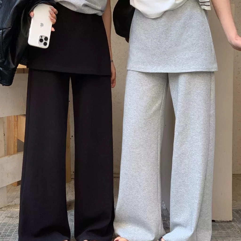 檸檬家 腿精作bi器假兩件屁簾闊腿褲休閒褲10189