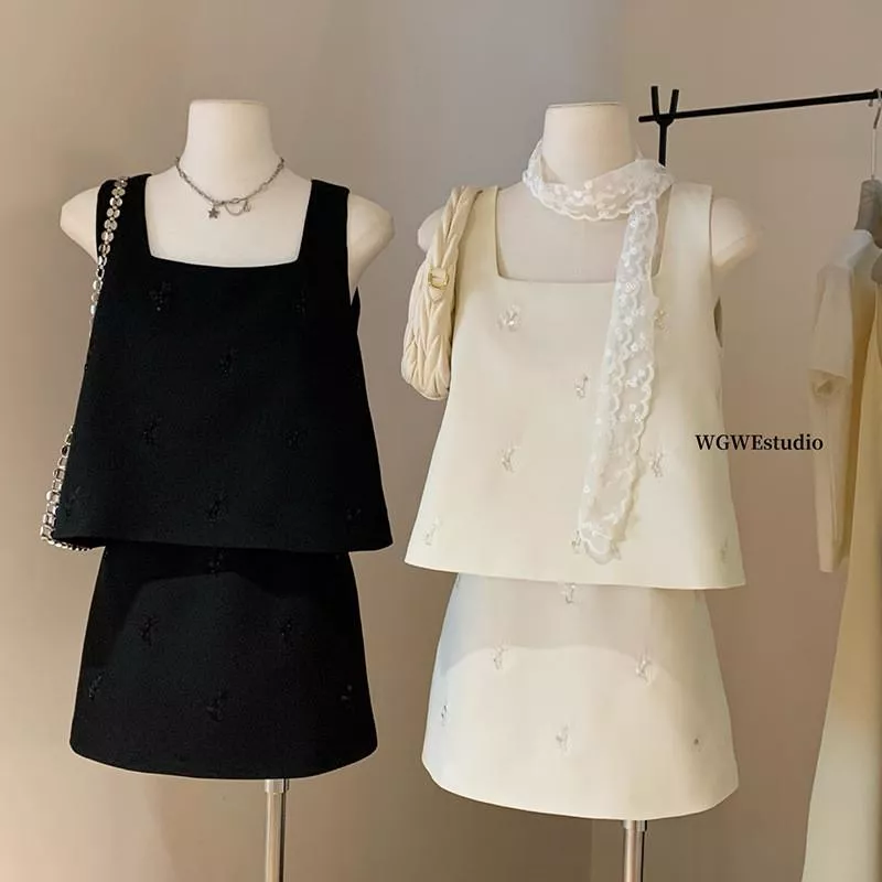 現貨  / 3689老錢風小香風套裝女高級感背心女生套裝女生套裝